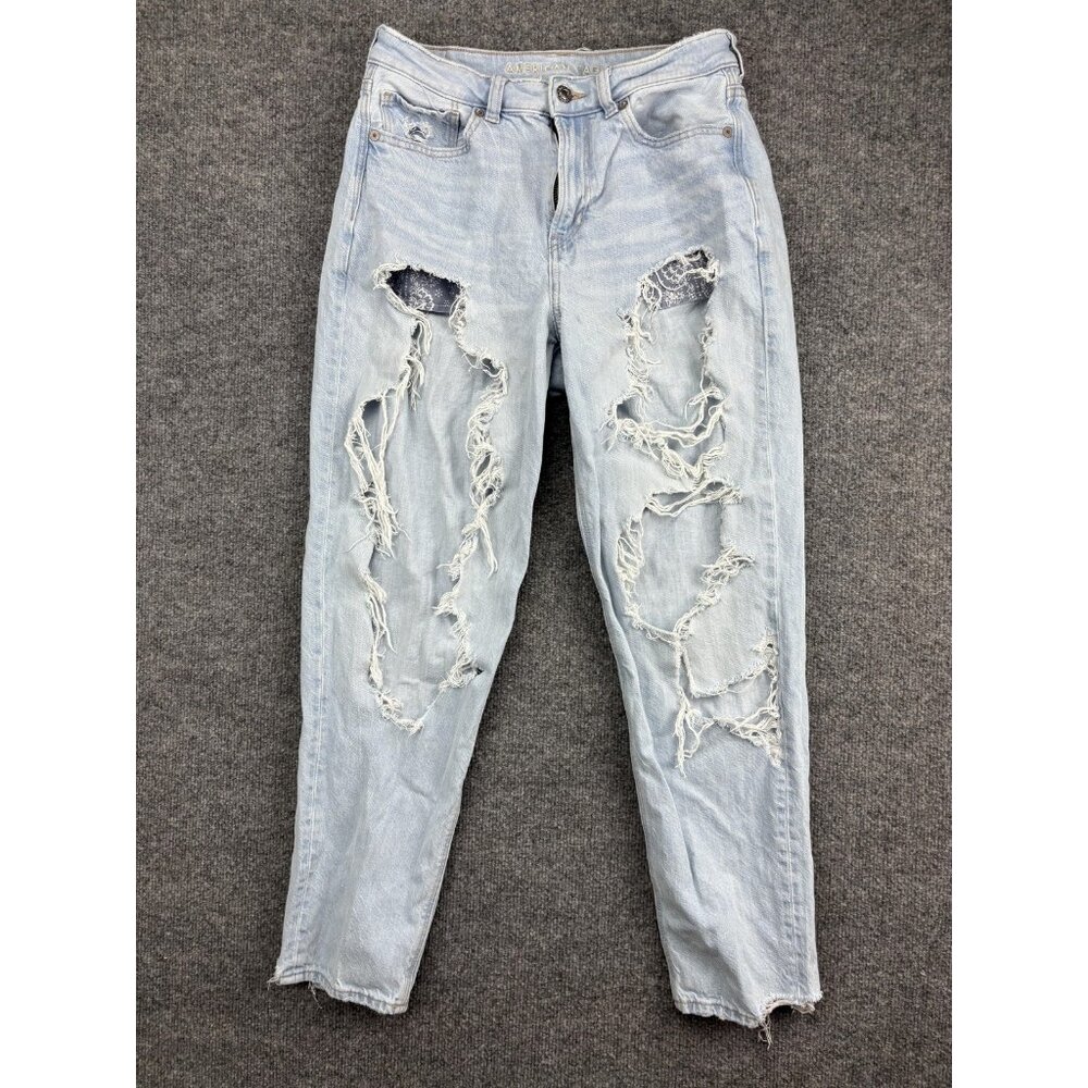American Eagle Jeans Womens‎ 6 Blue Mom Jean Distressed Ripped High Rise Denim